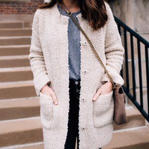 Eileen Fisher Cream Knit Fur Cardigan